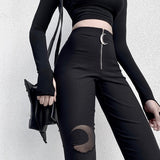 High Waisted Trousers with Moon Zipper