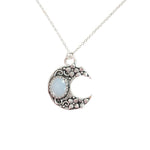 Antique Silver Opalite Crescent Moon Necklace