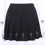 "Anna" High Waist Pleated Black Skirt With White Crosses