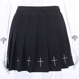 "Anna" High Waist Pleated Black Skirt With White Crosses